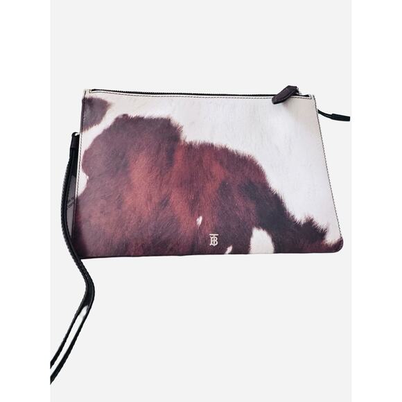 NWT BURBERRY MD POUCH COW PRINT Pouch Leather Cowhide Animal Height 16 Width 23 - Picture 3 of 8